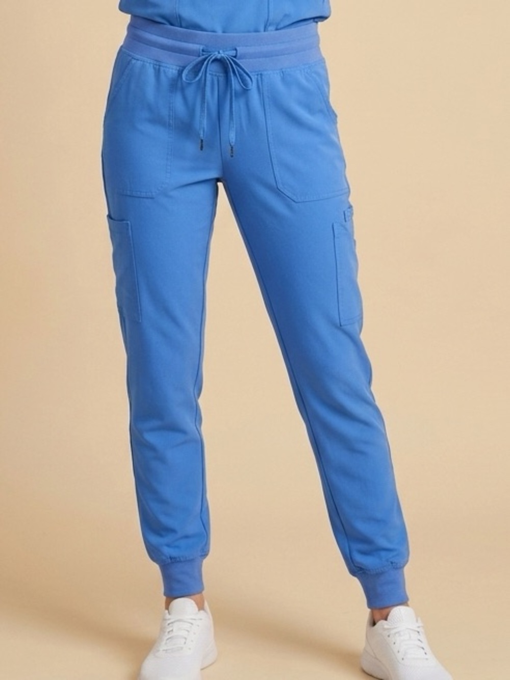 Jaanuu Women’s Jogger Scrub Ceil Blue mid-rise cargo pocket Pants